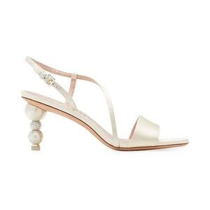 70mm Satin and Leather Crystal Embellished Sandal
